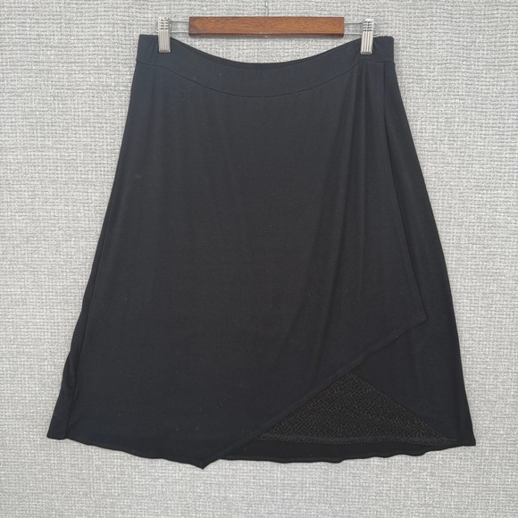 Eileen‎ Fisher Black Skirt A-Line Knit Jersey Lace Hem Detail Sz M Whimsigoth - Picture 2 of 9